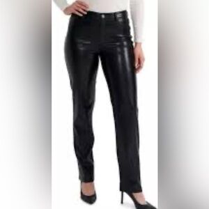 JOIE size 4 Black Straight Leg Faux Leather Pants with Glossy Finish